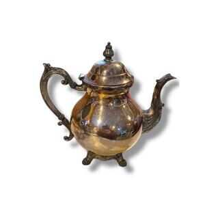 Vintage FB Rogers Silverplate Teapot 9.5"h Hinged Lid Footed Ornate Lady Margare